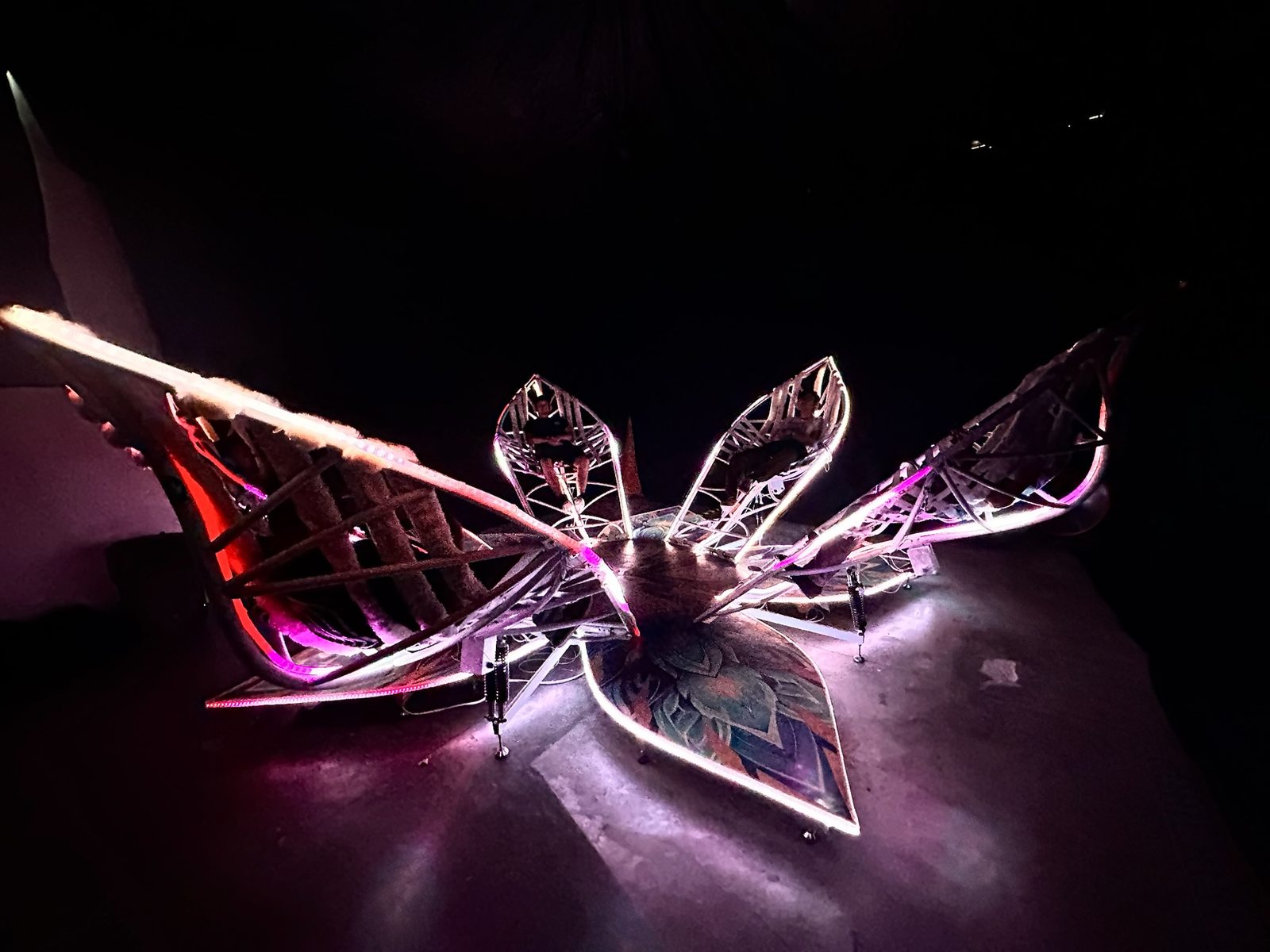 Hortus Lux steel petals illuminated with colored light